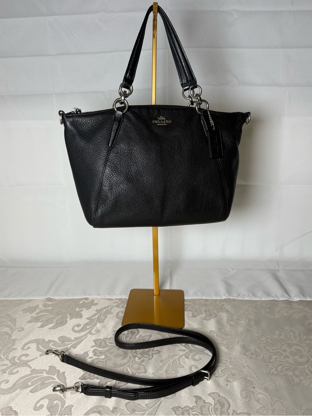 Coach Kelsey F36675 Black Pebbled Leather Satchel Crossbody Bag - Picture 2 of 16